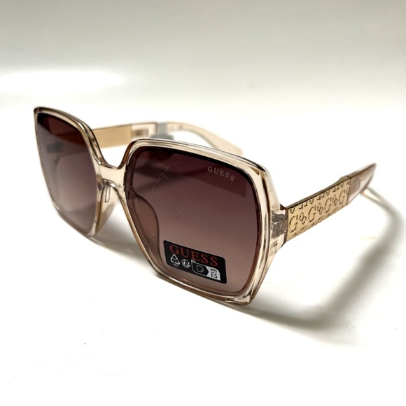 New Original GUESS Oversized Square Sunglasses GO00031 Clear Acetate Brown - Picture 1 of 6